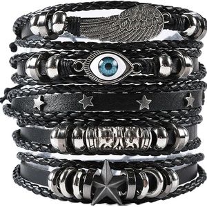 Braided Leather Bracelets for Men Women Cuff Wrap Stackable Adjustable Retro Set